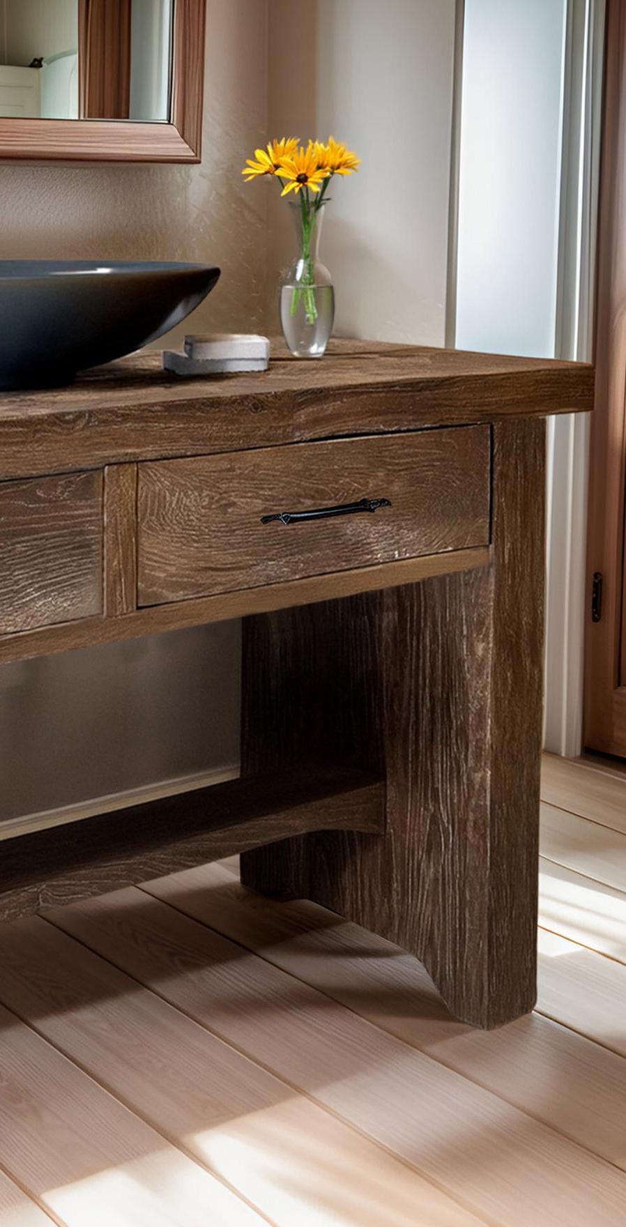 Wooden Rustic Live Edge Bathroom Vanity – Handcrafted Solid Wood ...