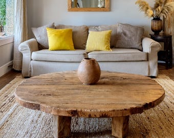 Rustic Wooden Coffee Table – Solid Handmade Farmhouse Decor, Round or Rectangular Living Room Accent