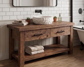 Rustic Style Bathroom Vanity, Solid Wood Handmade Farmhouse, Custom Size Cabinet