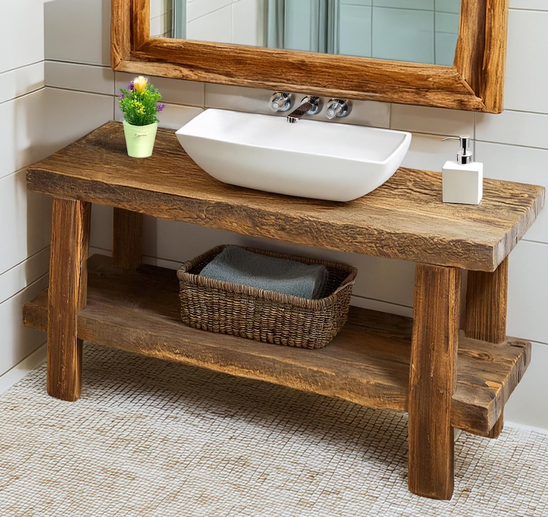 Wooden Rustic Live Edge Bathroom Vanity – Handcrafted Unique Solid Wood ...
