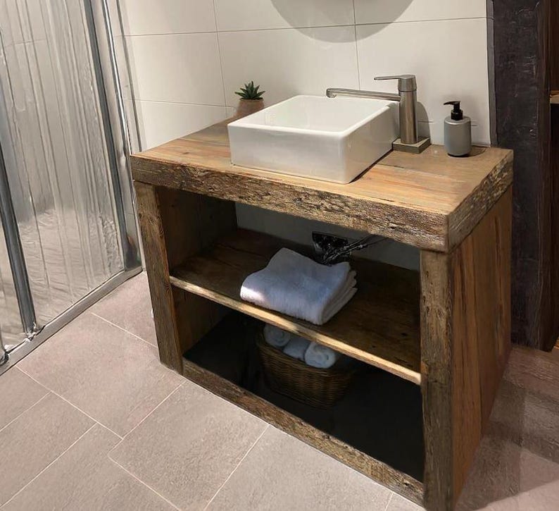 Wooden Rustic Live Edge Bathroom Vanity Farmhouse Decor Reclaimed Old ...