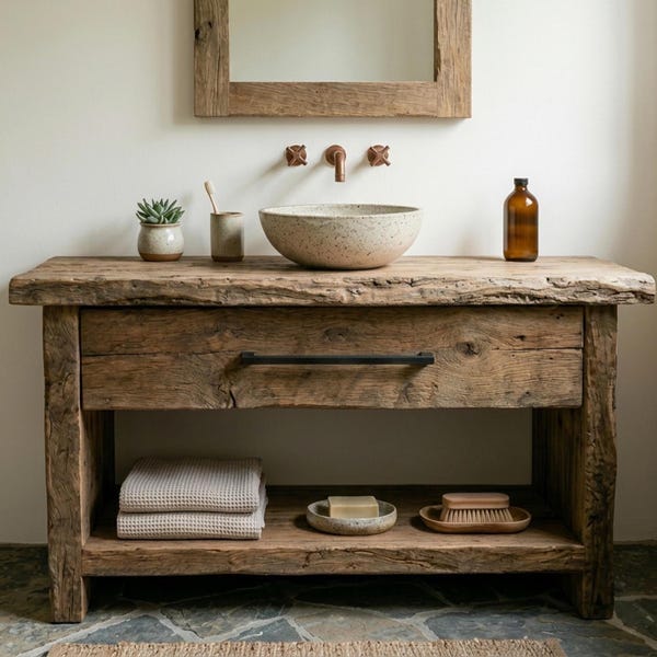 Rustic Style Bathroom Vanity, Solid Wood Handmade Farmhouse, Custom Size Cabinet