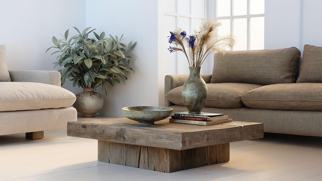 Rustic Wooden Coffee Table – Solid Handmade Farmhouse Decor, Round or ...