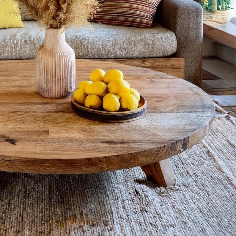 Rustic Wooden Coffee Table – Solid Handmade Farmhouse Decor, Round or ...