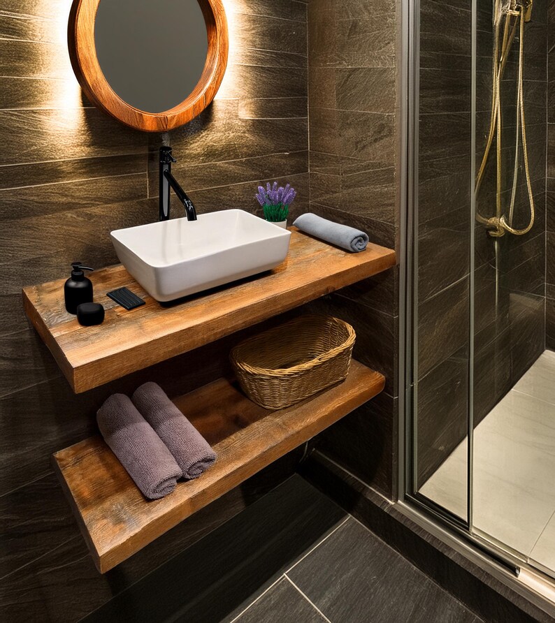 Wooden Rustic Live Edge Bathroom Vanity – Handcrafted Solid Floating ...