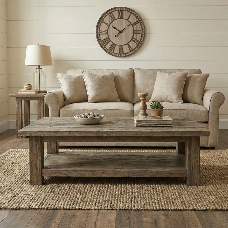 Rustic Wooden Coffee Table – Solid Handmade Farmhouse Decor, Round or ...