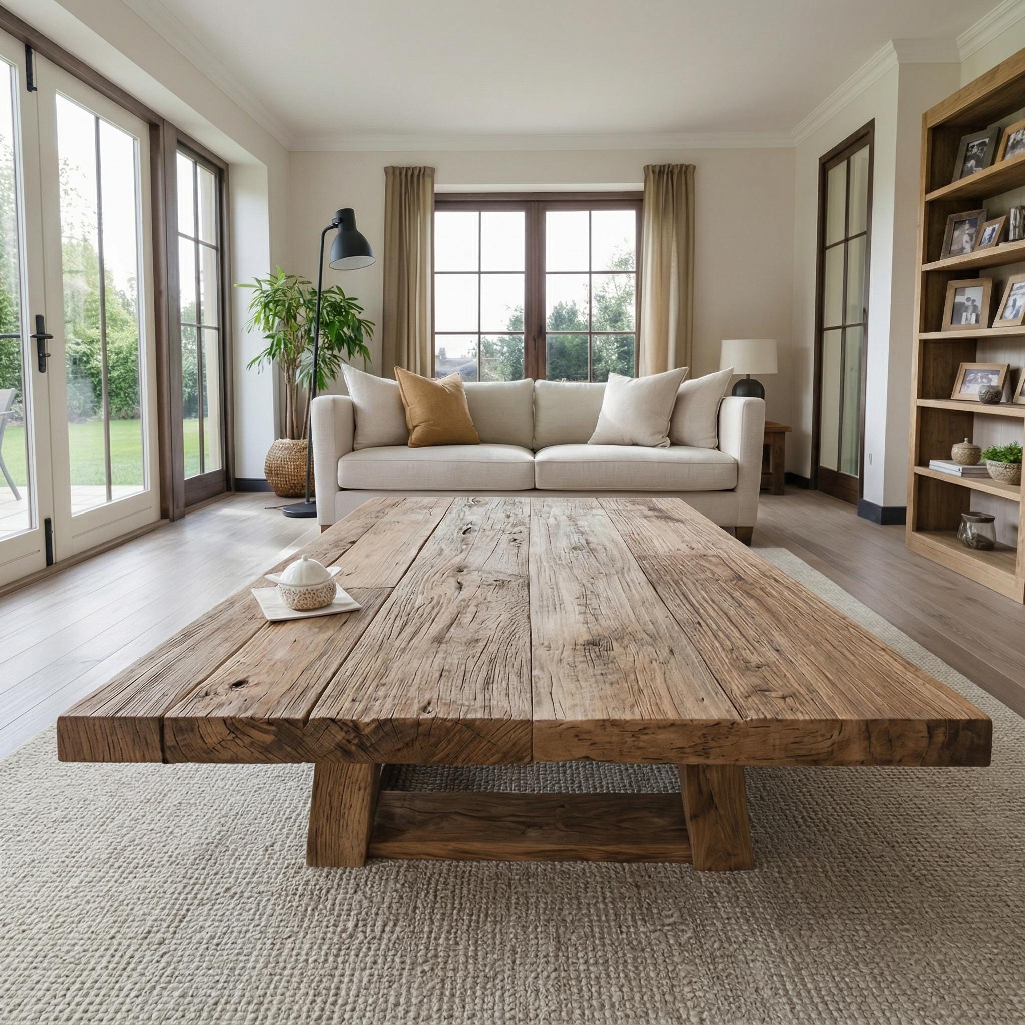 Rustic Wooden Coffee Table – Solid Handmade Farmhouse Decor, Round or ...