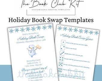 Inbjudan till bokbyte för snögubbefest, inbjudan och spel till bokklubbsbyte, bingo för tjejkvällar