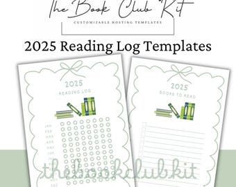 Läslogg 2025, utskrivbar lista över böcker att läsa, mall för grön att läsa-bok