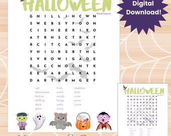 Kids Halloween word search, Halloween word search game, Halloween printable, Halloween activities for kids, printable Halloween activity
