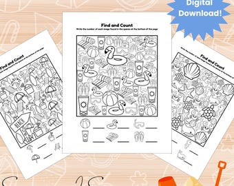 Actividad "Veo veo", hojas "Veo veo", actividades de verano para niños imprimibles, libro de actividades de verano, imprimible "Veo veo" de verano, páginas para colorear de verano para niños