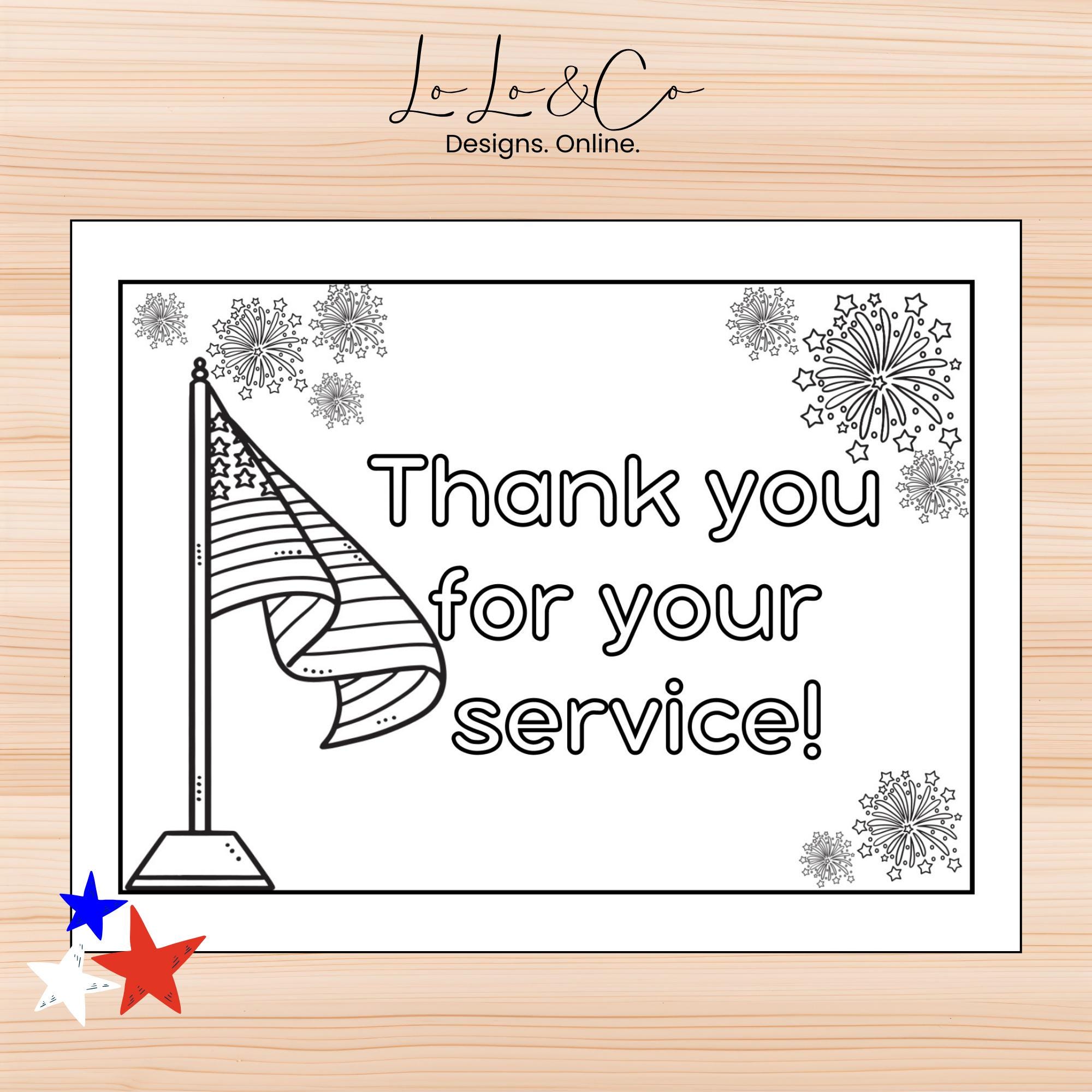 Happy Veterans Day Card, Veterans Day Thank You Card, Coloring