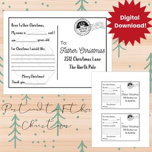Postal de Papá Noel para imprimir, carta a Papá Noel, carta a Papá Noel en PDF, carta a Papá Noel con lista de Navidad para niños
