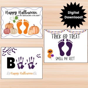 Impronte artistiche di Halloween, impronte artistiche di mani di Halloween, dolcetto o scherzetto, annusa i miei piedi, il mio primo Halloween digitale, la zucca più carina del posto