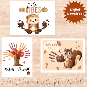Fall handprint craft bundle, autumn handprint craft, fall toddler craft, fall footprint craft, fall preschool art, leaf handprint