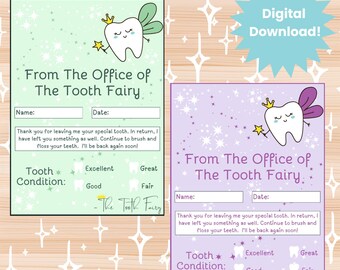 Tooth fairy letter printable,letter from the tooth fairy, printable tooth fairy certificate, printable tooth fairy note, tooth fairy receipt