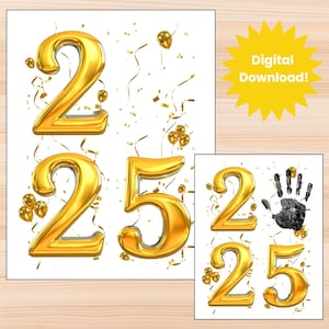 New year handprint craft for kids, 2025 new years handprint art, new years decor, baby's first new years keepsake, new years printable craft