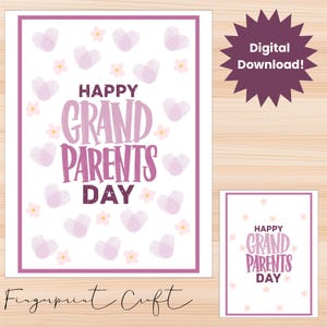 Huella digital para el Día de los Abuelos, regalo para el Día de los Abuelos, tarjeta para el Día de los Abuelos, regalo para abuelos, kits imprimibles para abuelos y nietos.
