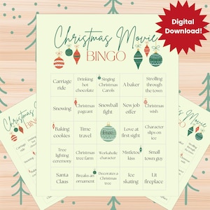 Hallmark Christmas movie bingo, printable Christmas movie bingo, printable holiday games, bingo card for Christmas movies, family bingo