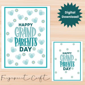 Huella digital para el Día de los Abuelos, regalo para el Día de los Abuelos, tarjeta para el Día de los Abuelos, regalo para abuelos, kits imprimibles para abuelos y nietos.