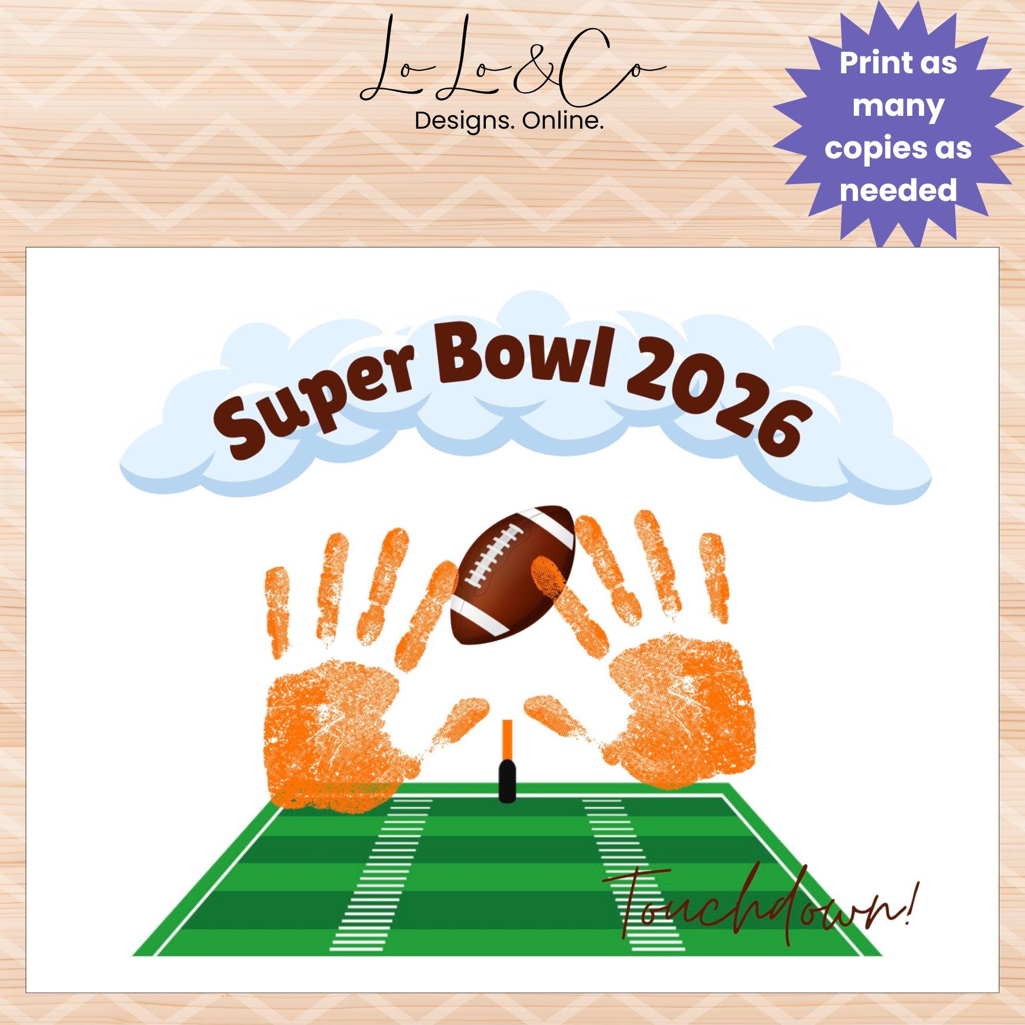 superbowl handabdruck kunst, super bowl kinder kunsthandwerk
