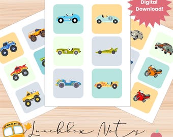 Motor Vehicle Lunchbox Notes for Boys: Back to School Printable (PDF Download