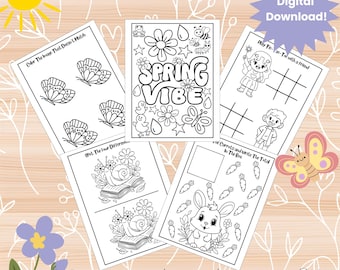 Afdrukbare lenteactiviteit, activiteitenpakket lente, activiteitenset lente voorschoolse, kleurplaten lente, kinderactiviteiten lente