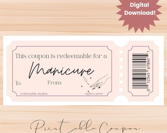 Buono per manicure, coupon per manicure, regalo di Natale fai da te per la moglie, coupon di Natale per la moglie, coupon per la festa della mamma, coupon di compleanno per la moglie
