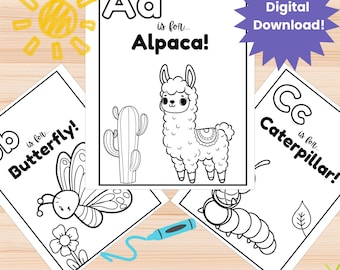 ABC coloring pages for kids, alphabet coloring page for preschool or kindergarten, kids alphabet coloring book digital, ABC baby shower game