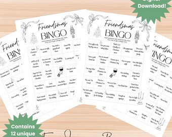 FriendsMas game, FriendsMas activities, FriendsMas bingo, Christmas bingo, girls night game printable, Christmas party bingo