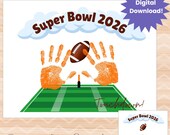 SuperBowl handprint art, Super Bowl kids arts and crafts, Super Bowl 2026 kids activity, Super Bowl kids game, seasonal handprint keepsake