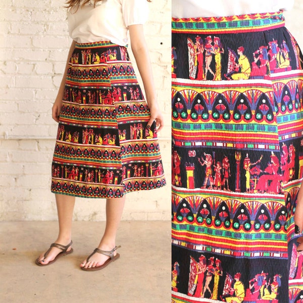 cleopatra's garden -- vintage 50s Egyptian print wrap skirt S/M