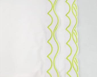 400 Thread Count White Cotton Sateen Hotel Stitch Double Scalloped  Embroidery sheet set