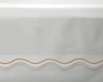 White Cotton Sateen Crib Skirt, Double Wavy Embroidery, Split Corners