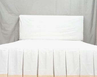 Triple embroidery border Pleated bed skirt 400 thread count white cotton sateen Bed skirt