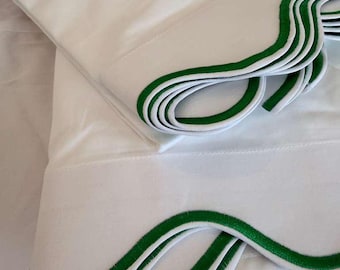 Embroidered Scallop Border Sheet Set, 400 Thread Count Cotton Sateen