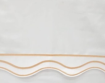 Embroidered Wavy Border Bed Skirt: 400 Thread Count Cotton Sateen