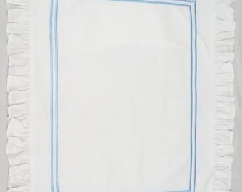 Ruffle Edge White Cotton Sateen Duvet Cover Set: Double Embroidery