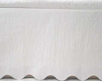 White Scalloped Cotton Quilted Bed Skirt, 400 Thread Count