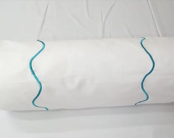 Bolster Pillow Cover Scalloped embroidery White 100% cotton sateen (Set of 1 )