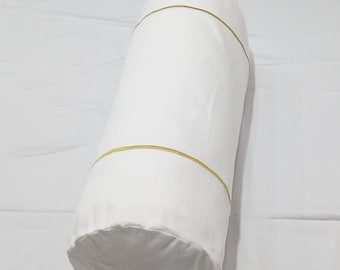 Bolster Pillow Cover Single embroidery White 100% cotton sateen (Set of 1 )