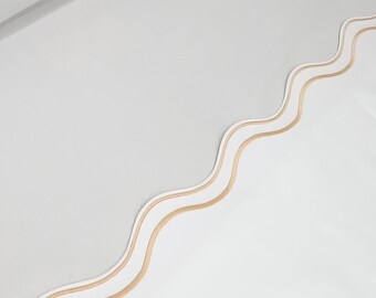 Wavy Embroidery White Cotton Sateen Sheet Set - 400 Thread Count