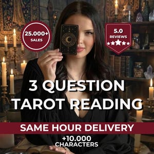 3-Question Tarot Reading, Same Hour, Tarot Cards Reading, Same Hour Readings, Detailed Guidance on Love, Career, Future