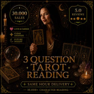 Tarotläsning med 3 frågor, samma timme, tarotkortläsning, läsningar samma timme, detaljerad vägledning om kärlek, karriär, framtid