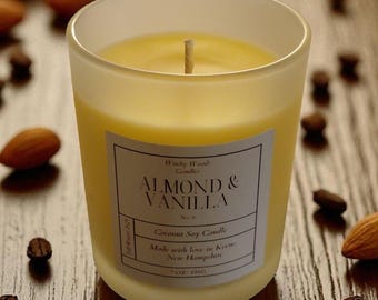 Almond & Vanilla Candle: Coconut Soy Wax, 7oz Hand-Poured
