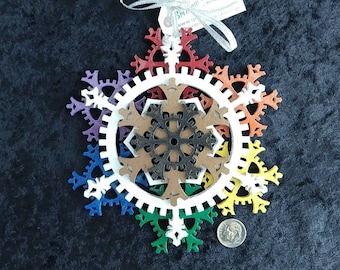 Steampunk Pride Rainbow Jumbo Ornament - Gears and Many Snowflakes - 6-inch