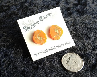 Orange California Poppy Stud Earring