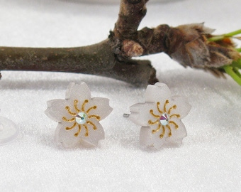 Sakura Cherry Blossom Stud Earring with Swarovski Crystal