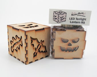Fall Halloween LED Tealight Lantern Kit, 3-inch cube