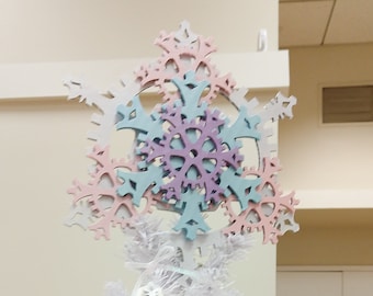 Large 9.5-inch Unicorn Pastels Steampunk Tree Topper - Pink, Lilac, and Aqua on White